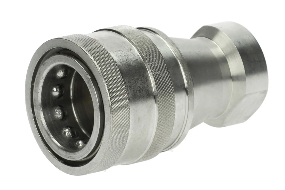 ISO-B quick coupling socket with female BSP thread with valve, AISI 316 steel, DRAGON, type IB