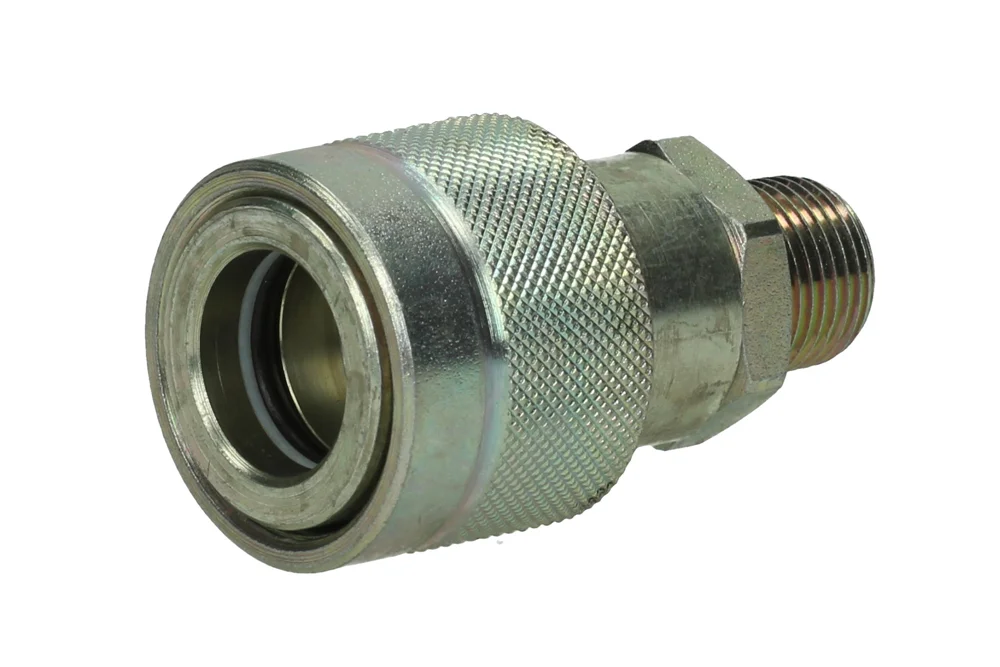 Screw-in quick coupling socket with male thread NPT and valve, carbon steel, type PVS