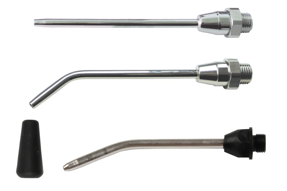 Extended nozzle, tubular, straight or bent, for gun