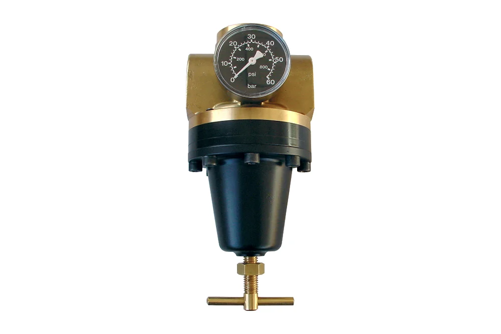 High-pressure pressure reducing valve for compressed air, 60 bar, with pressure gauge, size DN20