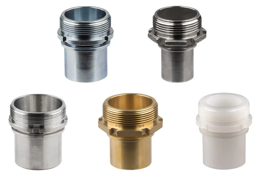 Coupling with male BSP thread and smooth tail with lock for shell clamp, type VSL