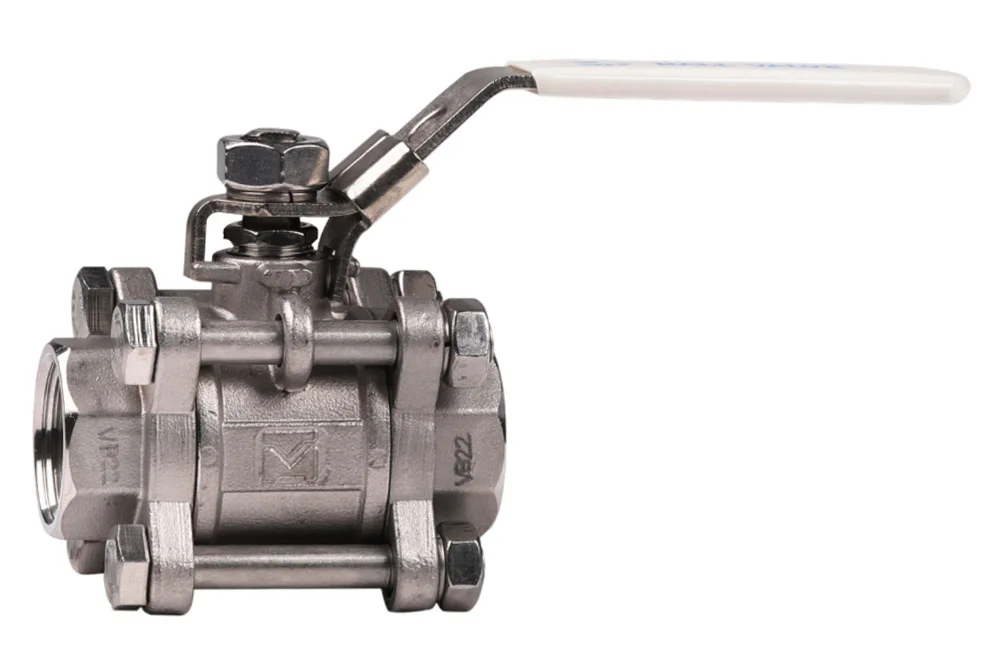 Three-piece stainless steel ball valve, straight lever with lock, type 2013N