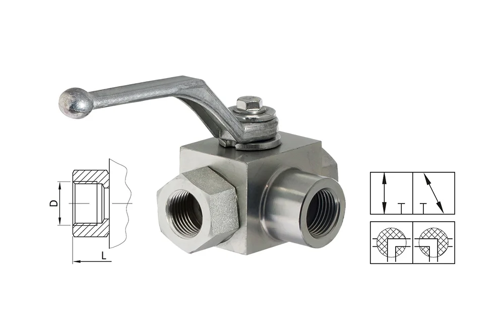 Three-way hydraulic valve "L" with BSP female thread, type BK3L