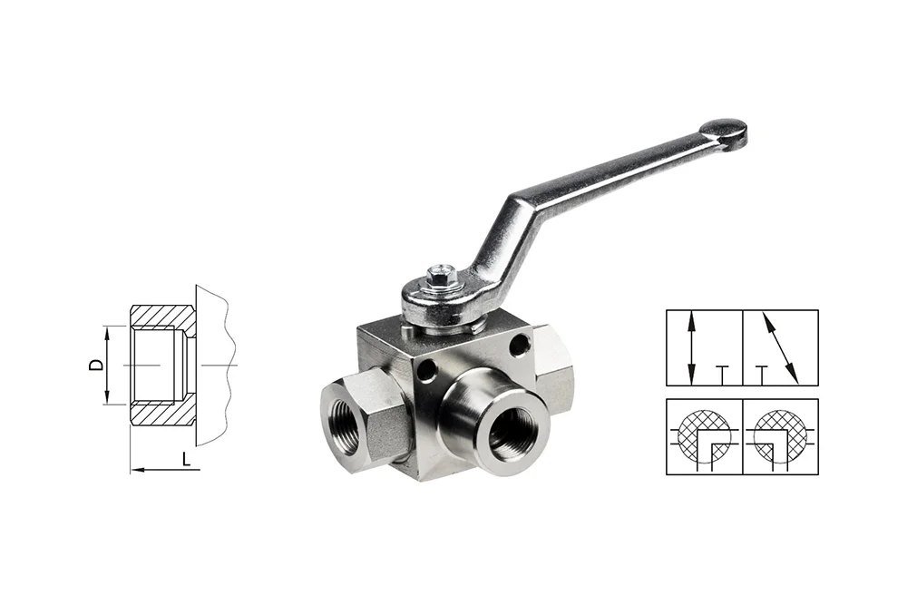 Three-way "L" hydraulic valve with female thread BSP, type BK3LX