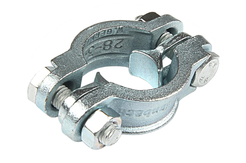 Two-piece hose clamp with loose tongue, DIN 20039 A, cast iron