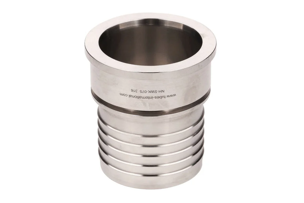 SMS hose end for nut connection with corrugated tail, stainless steel, type SWK