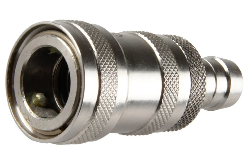 Water quick coupling socket NiTO SS with hose tail and valve, stainless steel