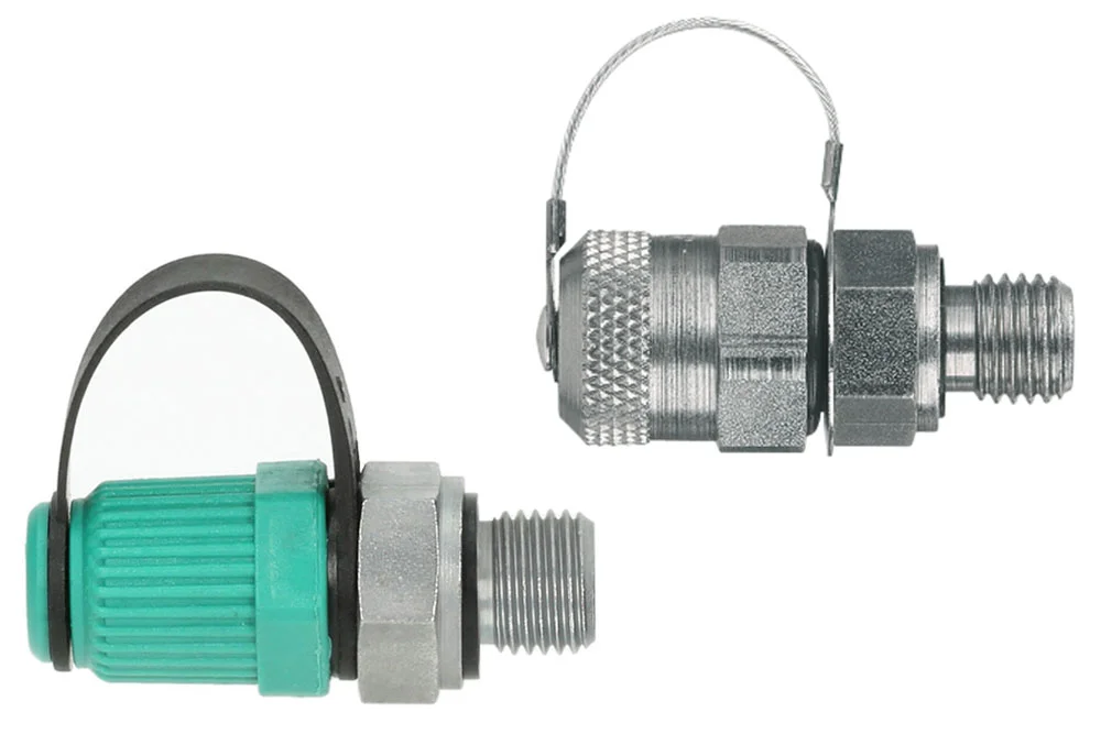 M16x2 measuring connection with metal or plastic cap and male thread