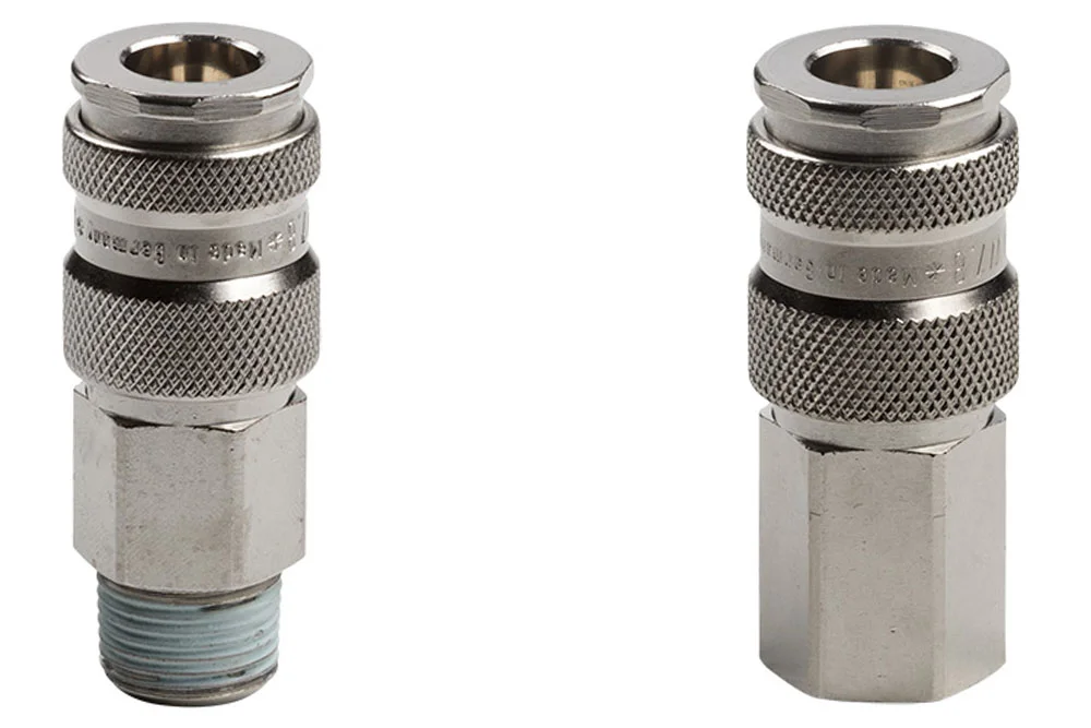 Quick coupling socket DN7.8 with valve, with thread, nickel-plated brass, series 25KA