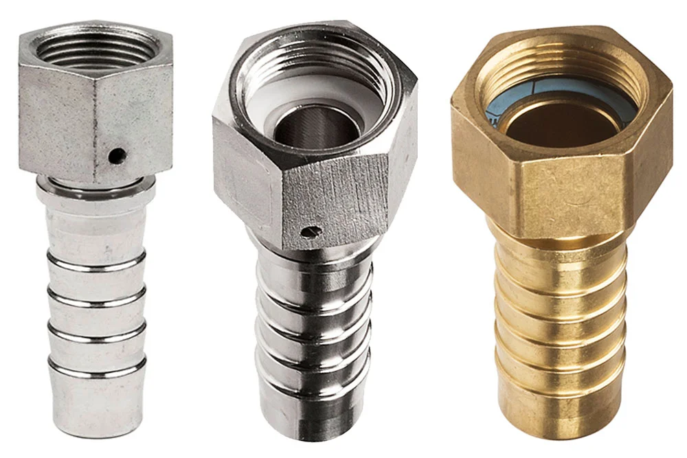 Threaded hose tail with female thread for steam hose according to EN 14423, MSS type EN