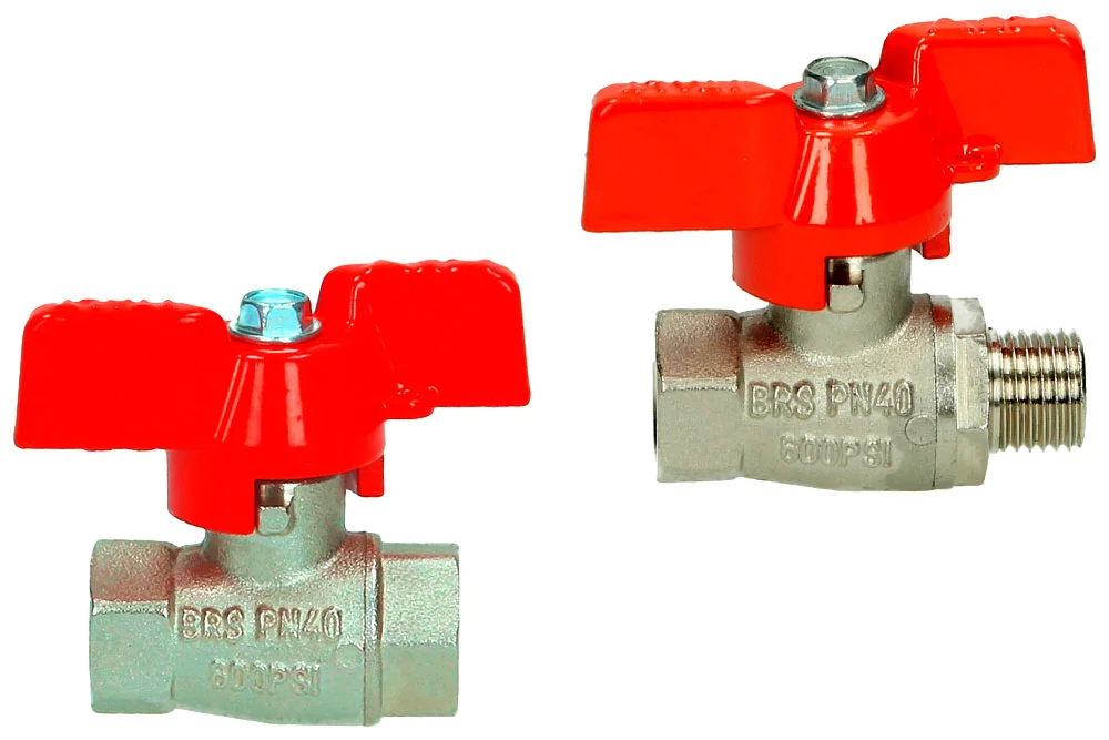 Ball valve with butterfly aluminium lever, with BSP thread, brass, types 4174 and 4334