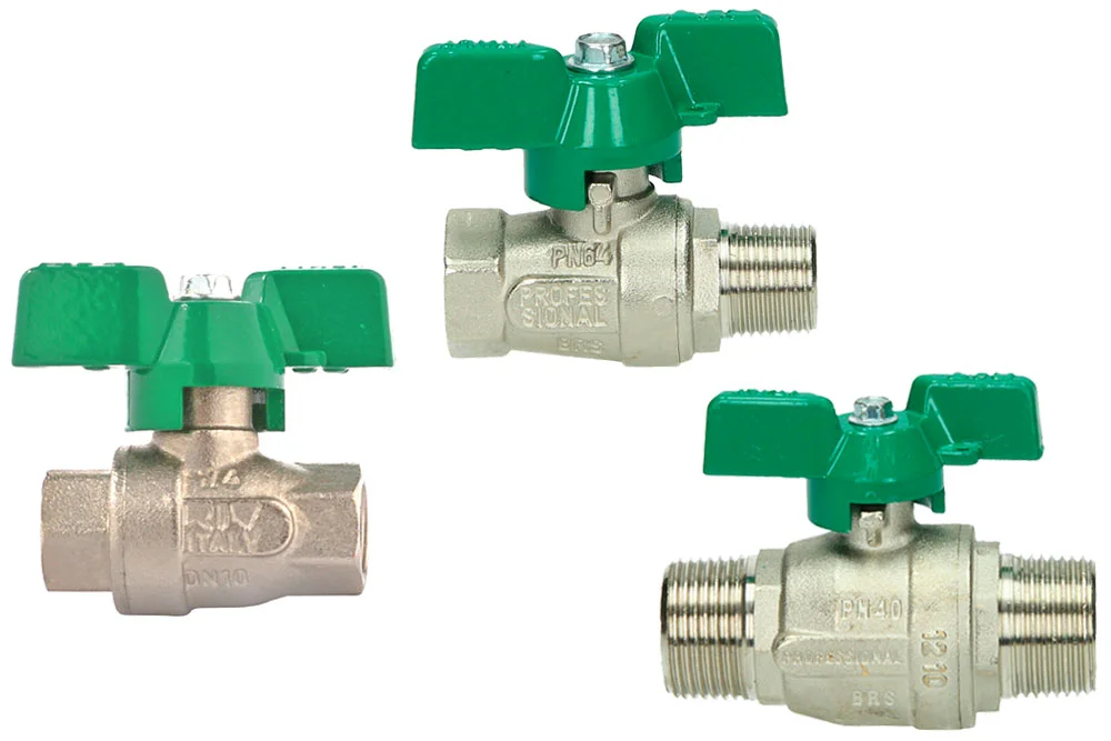 Ball valve with aluminium butterfly lever, with BSP and BSPT thread, brass, types 4194, 4354, 4424