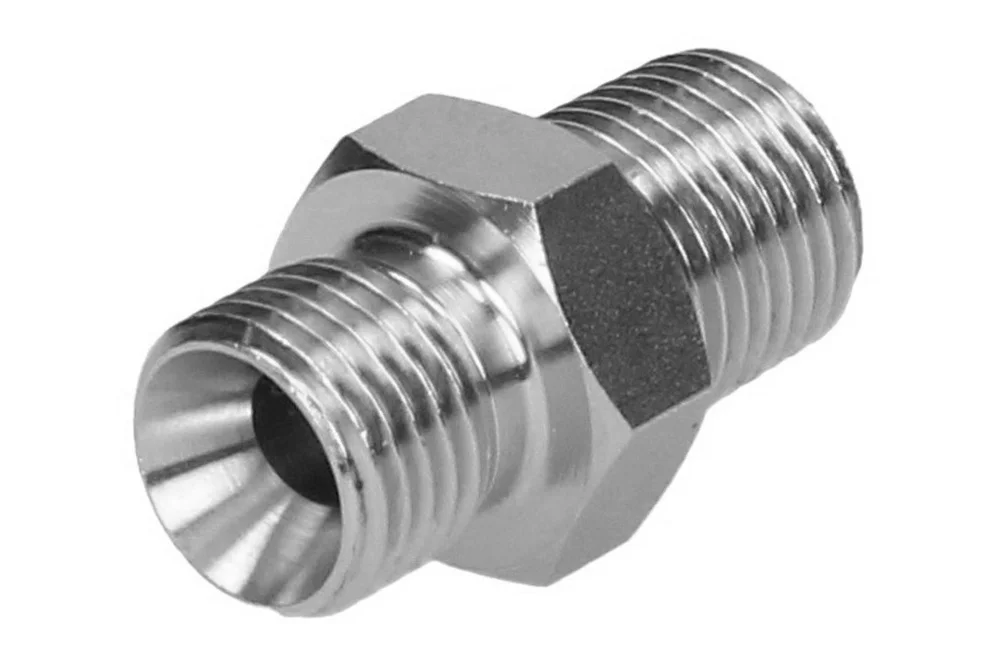 Adaptor with male thread BSPT/male thread BSP, stainless steel, type A102
