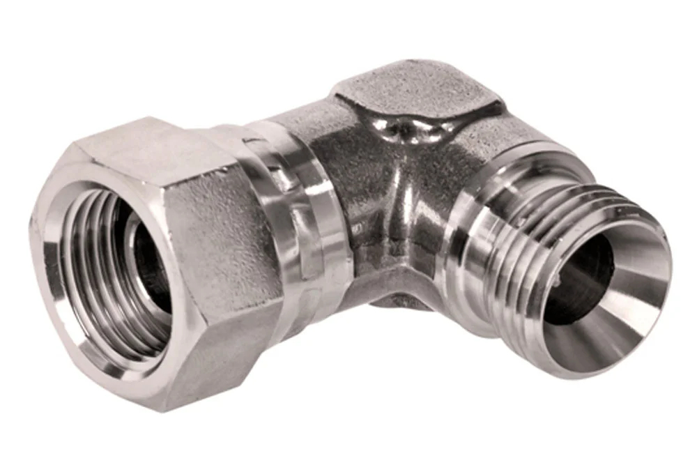 Adaptor 90°, compact, with male thread BSP/female thread BSP, stainless steel, type A114C