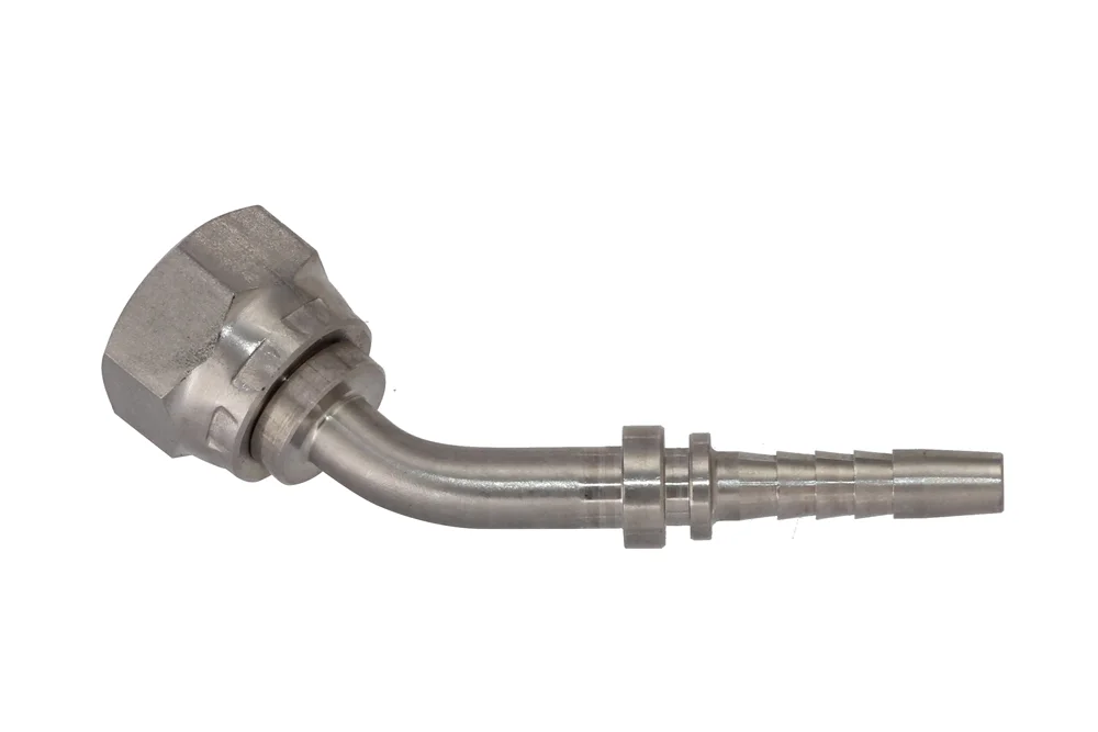 Hydraulic hose end DKR 45°, type ZBW310, AISI 316L steel