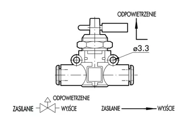 Zawór pneumatyczny V3V L z kłódką do przewodów wtykowych